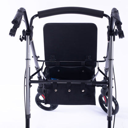 Equipmed Lightweight 4-Wheel Rollator Walker - Aluminium Frame with Seat & Storage (Titanium)