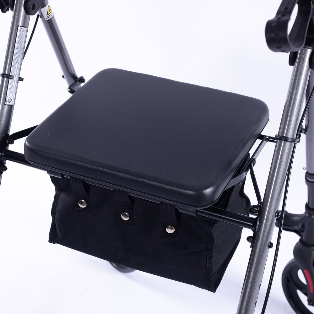 Equipmed Lightweight 4-Wheel Rollator Walker - Aluminium Frame with Seat & Storage (Titanium)
