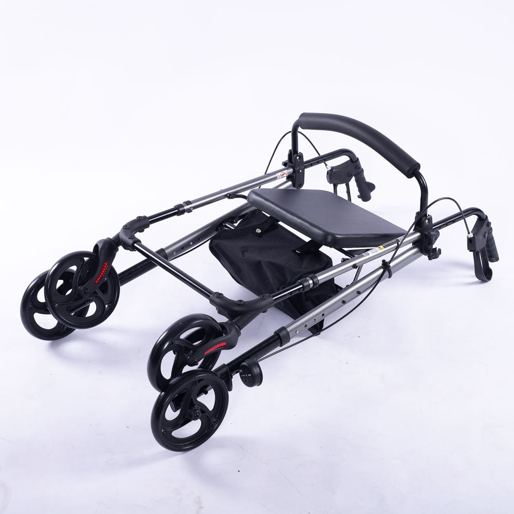Equipmed Lightweight 4-Wheel Rollator Walker - Aluminium Frame with Seat & Storage (Titanium)