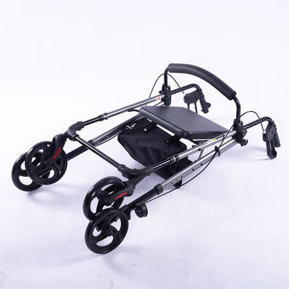 Equipmed Lightweight 4-Wheel Rollator Walker - Aluminium Frame with Seat & Storage (Titanium)
