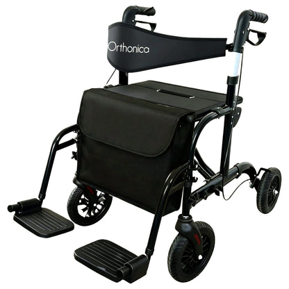 Orthonica 2-in-1 Rollator Wheelchair, Foldable, Black & Silver