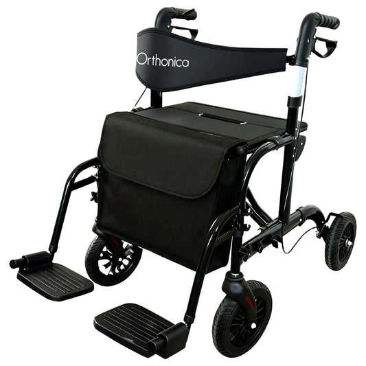 Orthonica 2-in-1 Rollator Wheelchair, Foldable, Black & Silver