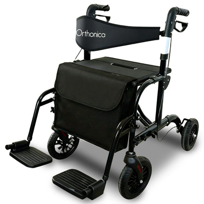 Orthonica 2-in-1 Rollator Wheelchair, Foldable, Black & Silver