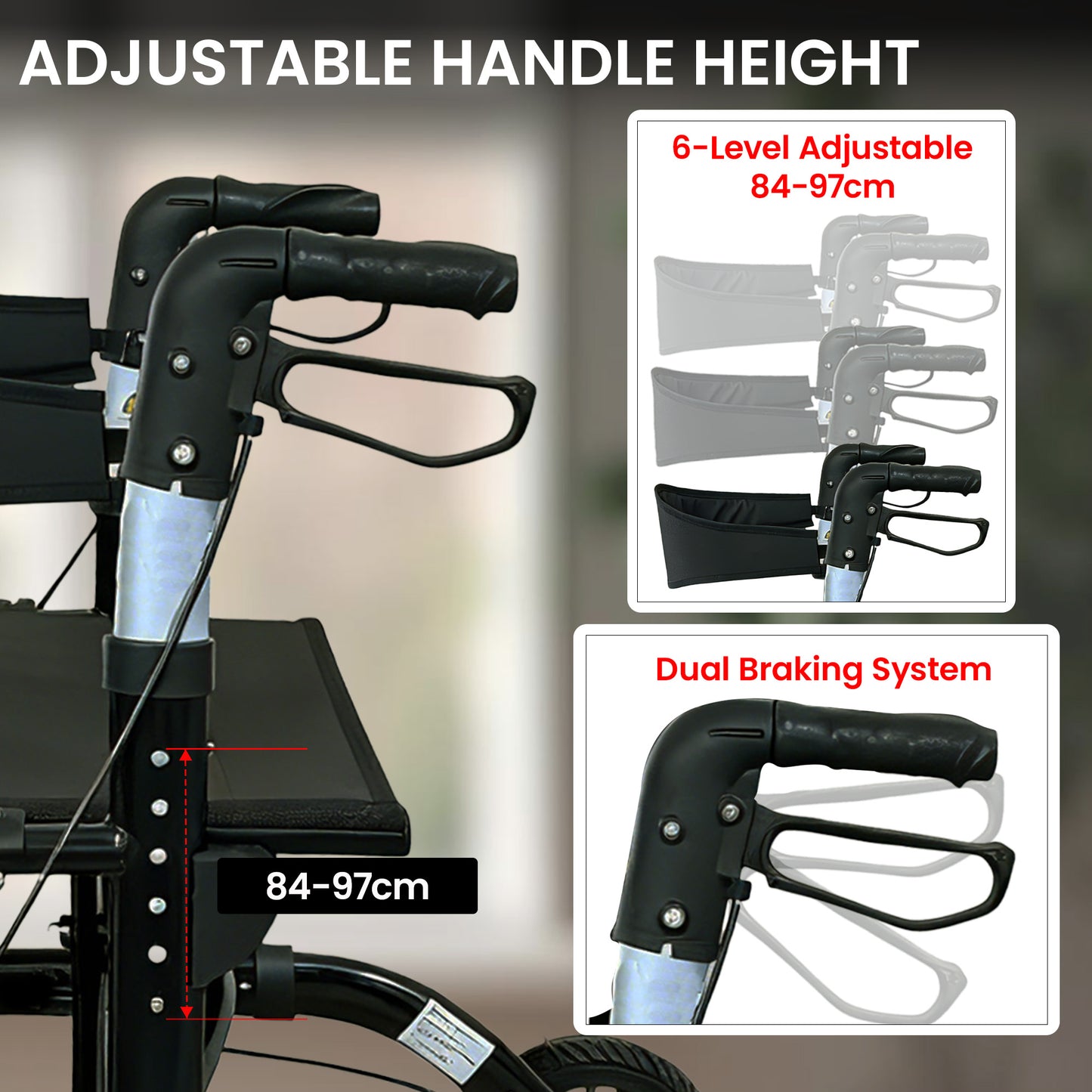 Orthonica 2-in-1 Rollator Wheelchair, Foldable, Black & Silver