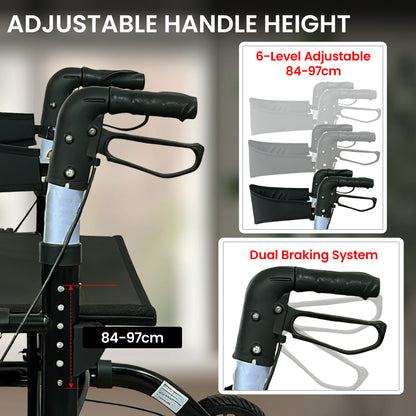 Orthonica 2-in-1 Rollator Wheelchair, Foldable, Black & Silver