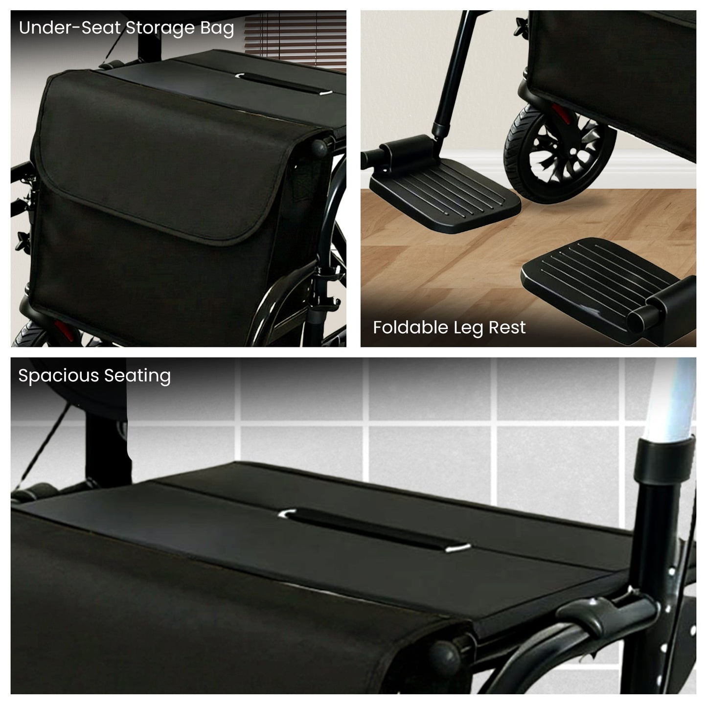 Orthonica 2-in-1 Rollator Wheelchair, Foldable, Black & Silver