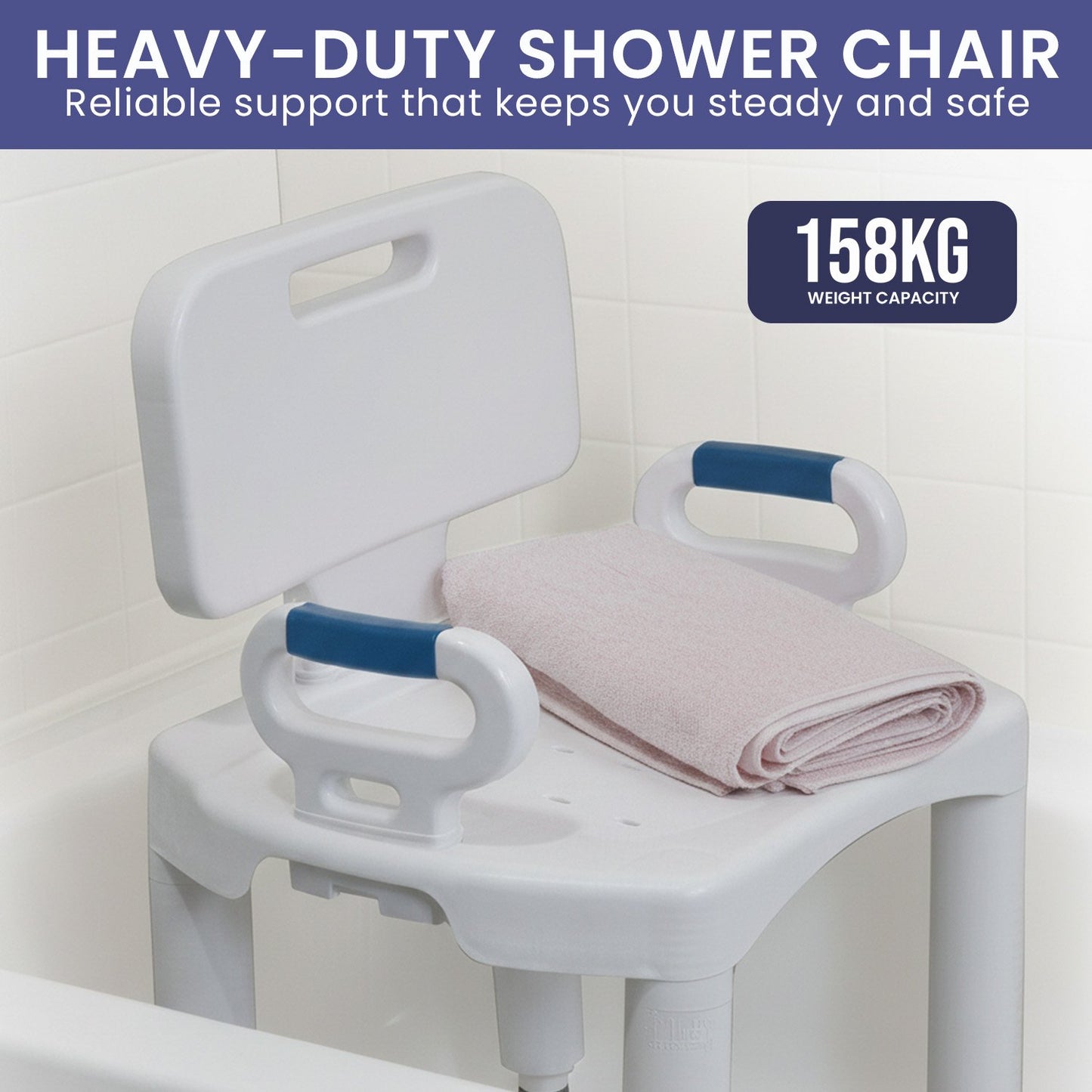 Orthonica Premium Adjustable Shower Chair with Armrests - Non-Slip Seat (158 kg Capacity)