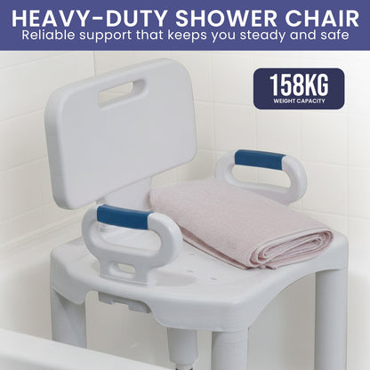 Orthonica Premium Adjustable Shower Chair with Armrests - Non-Slip Seat (158 kg Capacity)