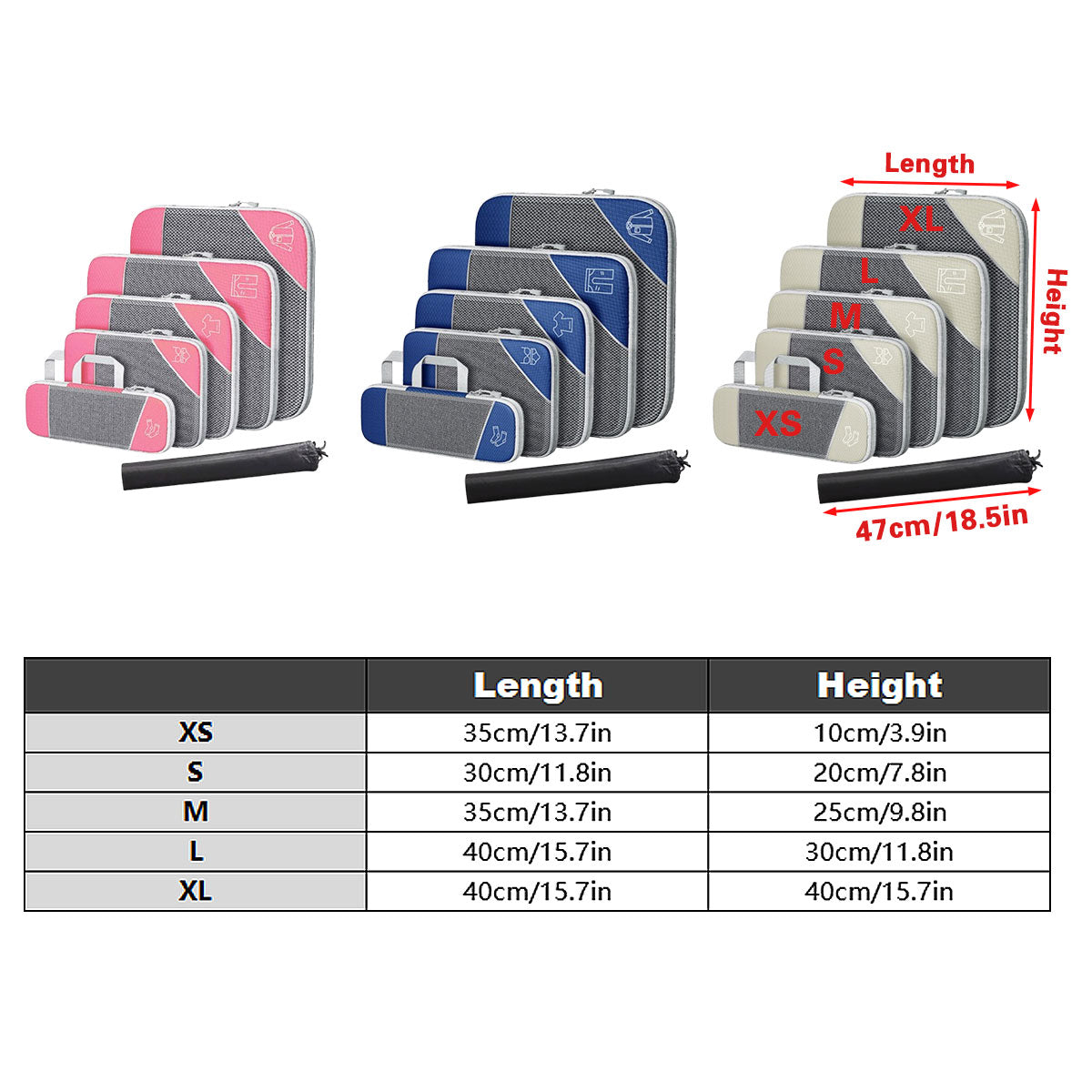 6PCS Compression Packing Cubes Expandable Luggage Storage Bag Travel Packing Bag - White