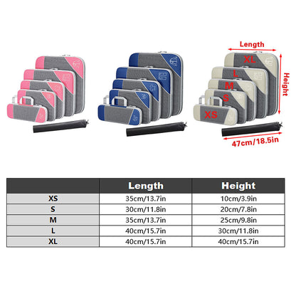 6PCS Compression Packing Cubes Expandable Luggage Storage Bag Travel Packing Bag - White