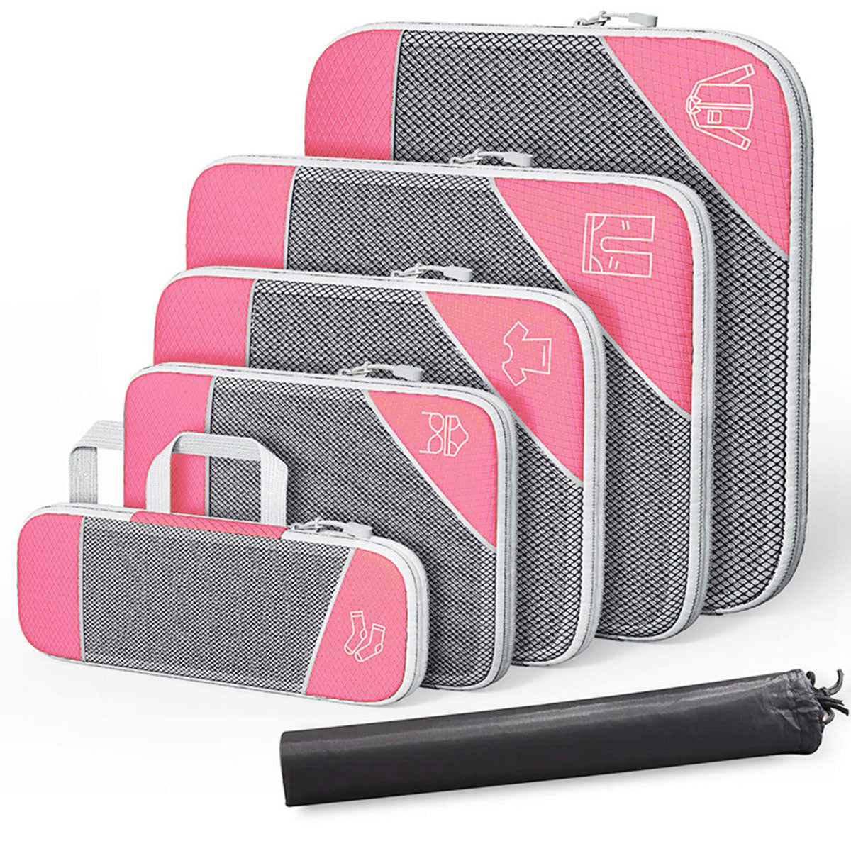 6PCS Compression Packing Cubes Expandable Luggage Storage Bag Travel Packing Bag - White