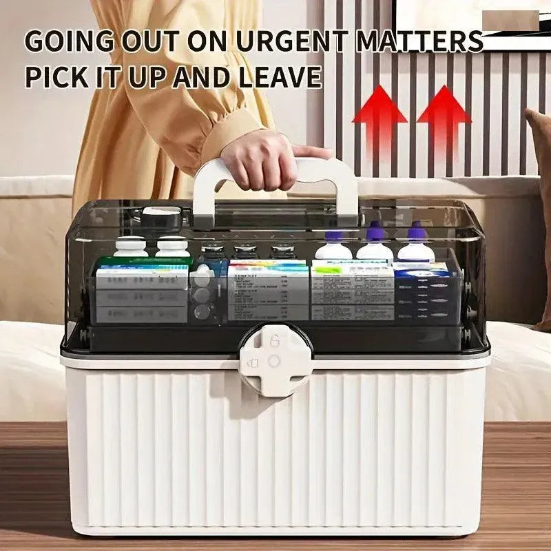 Large Capacity Medicine Cabinet Multi Layer Storage Box for Household First Aid - White