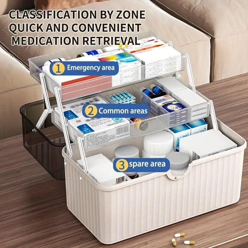 Large Capacity Medicine Cabinet Multi Layer Storage Box for Household First Aid - White