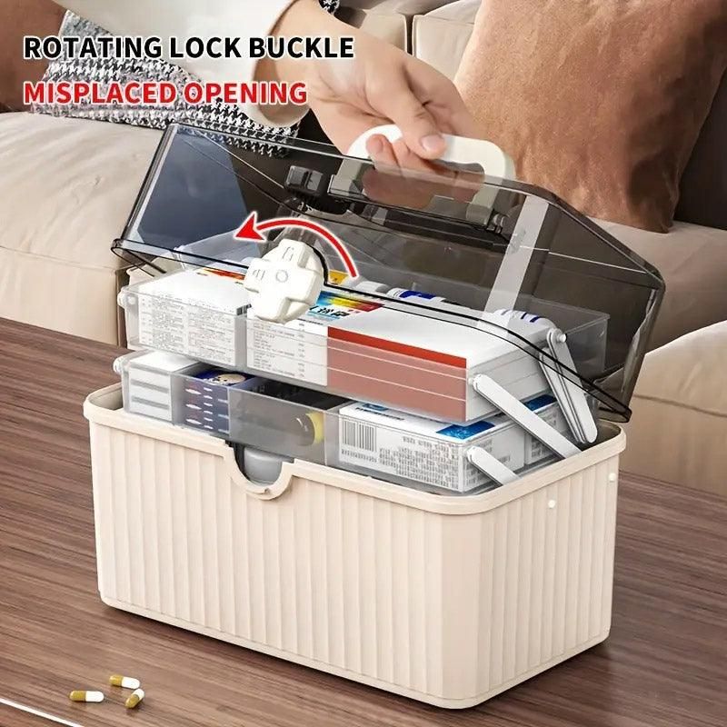 Large Capacity Medicine Cabinet Multi Layer Storage Box for Household First Aid - White