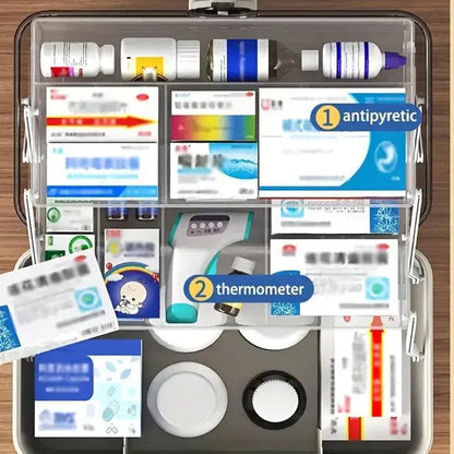 Large Capacity Medicine Cabinet Multi Layer Storage Box for Household First Aid - White