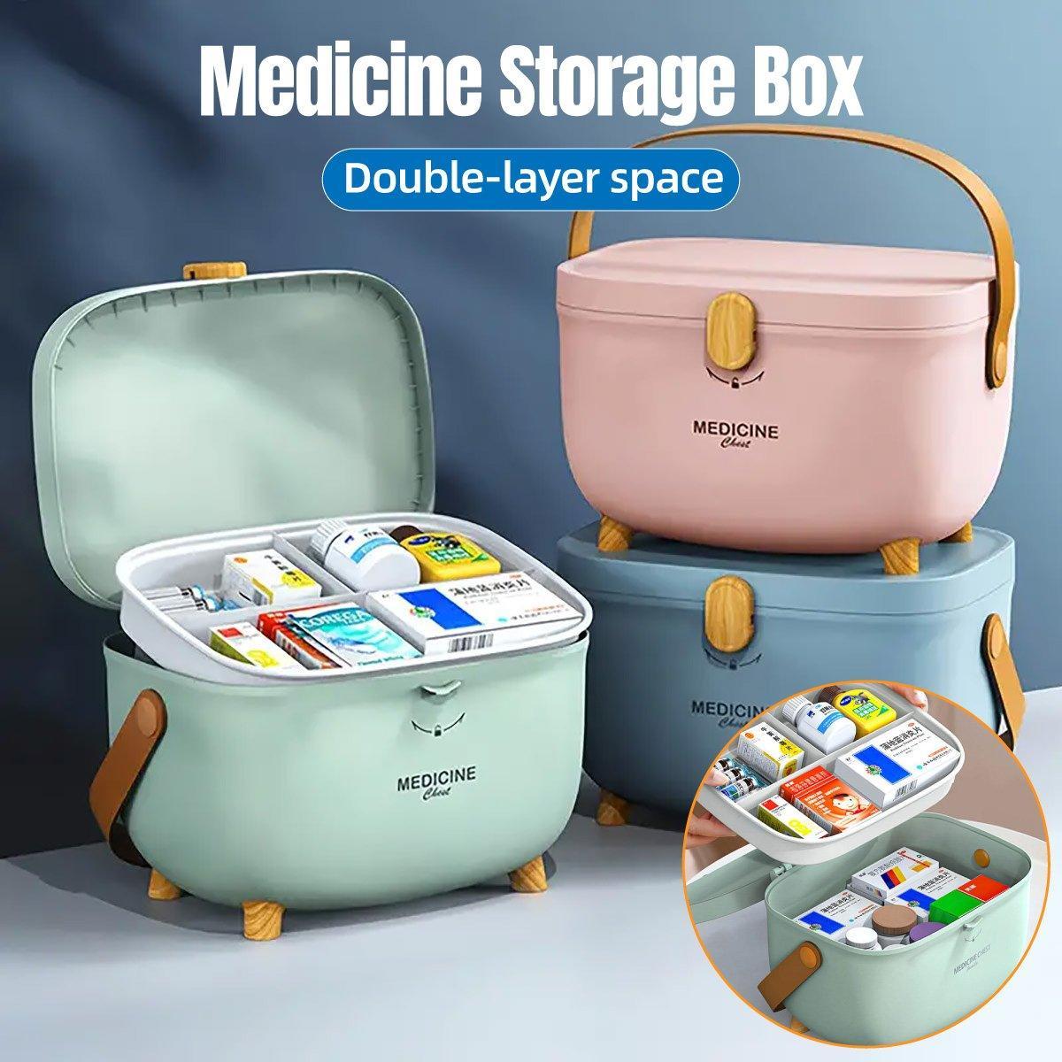 2-Layer Portable First Aid Kit & Medicine Organiser Storage Box ~ Pink, Blue & Green