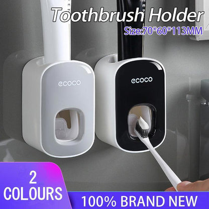 Ecoco Automatic Toothpaste Dispenser - Wall Mounted Hands-Free Squeezer (Black)