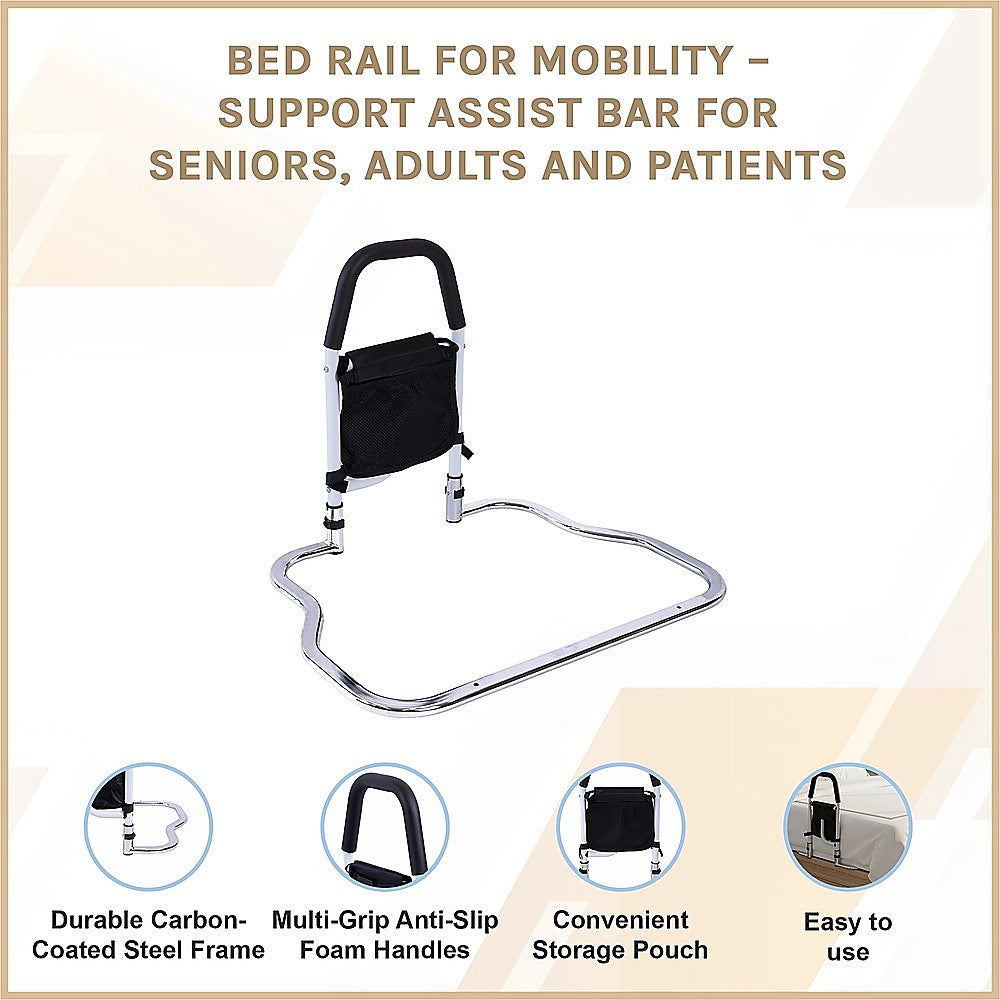 Bed Assist Rail - Under Mattress Support Bar with Storage Pouch (136 kg Capacity)