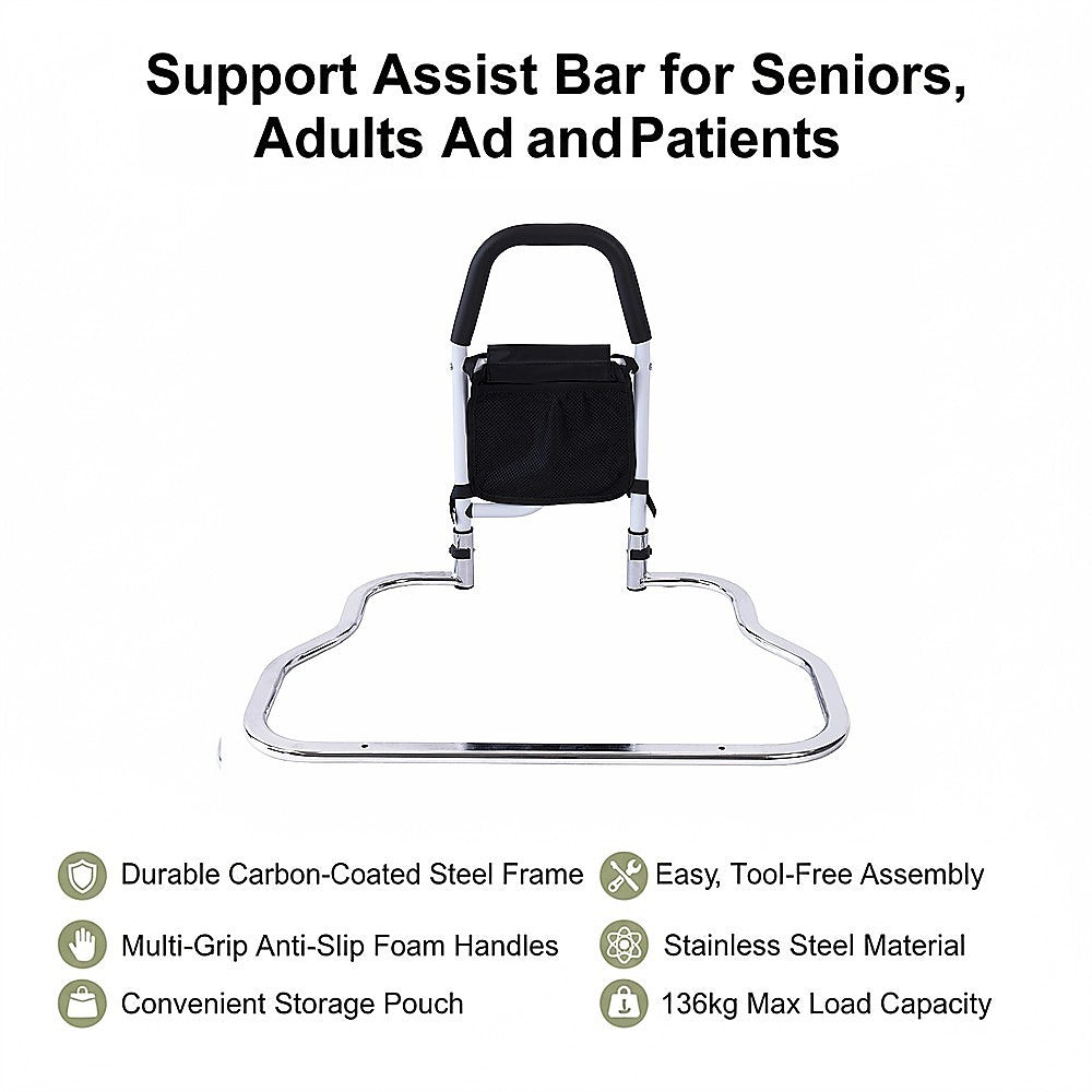 Bed Assist Rail - Under Mattress Support Bar with Storage Pouch (136 kg Capacity)