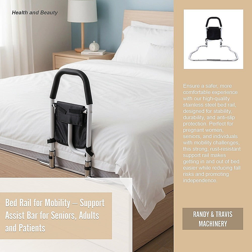 Bed Assist Rail - Under Mattress Support Bar with Storage Pouch (136 kg Capacity)