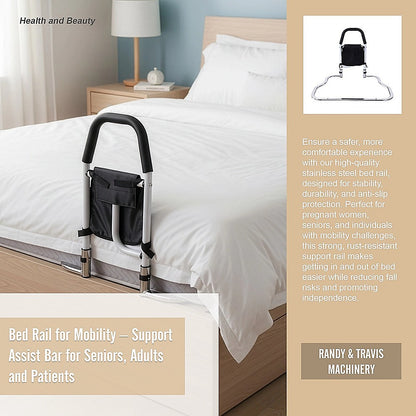 Bed Assist Rail - Under Mattress Support Bar with Storage Pouch (136 kg Capacity)