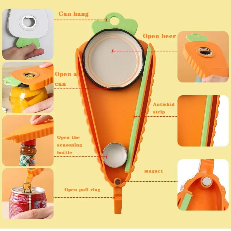 2-Pack Carrot-Shaped Multi-Function Jar & Bottle Openers (White)