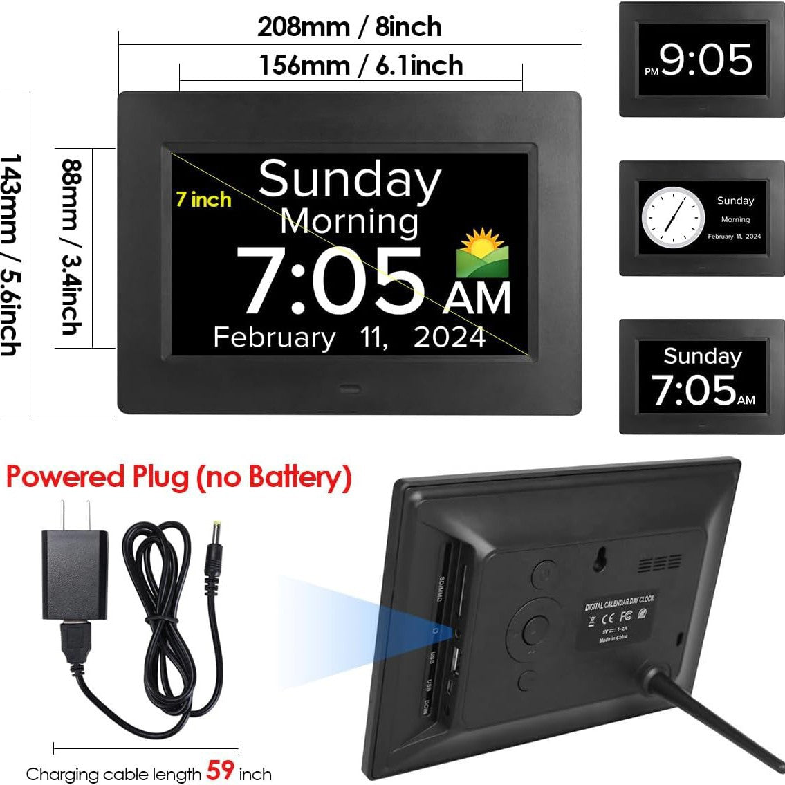 Artiss 10-Inch Digital Day Clock with Auto-Dim & Reminders, Black