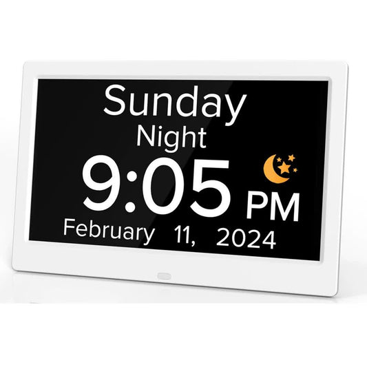 10.1” Digital Clock with Medication Reminders – Black & White