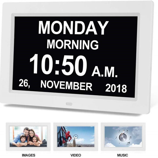 10.1” Digital Clock with Medication Reminders – Black & White