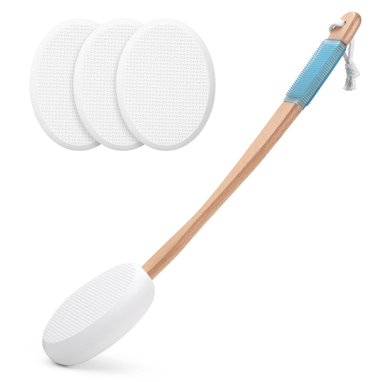 Long Handle Bath Brush Set - Non-Slip Grip with 4 Exfoliating Heads