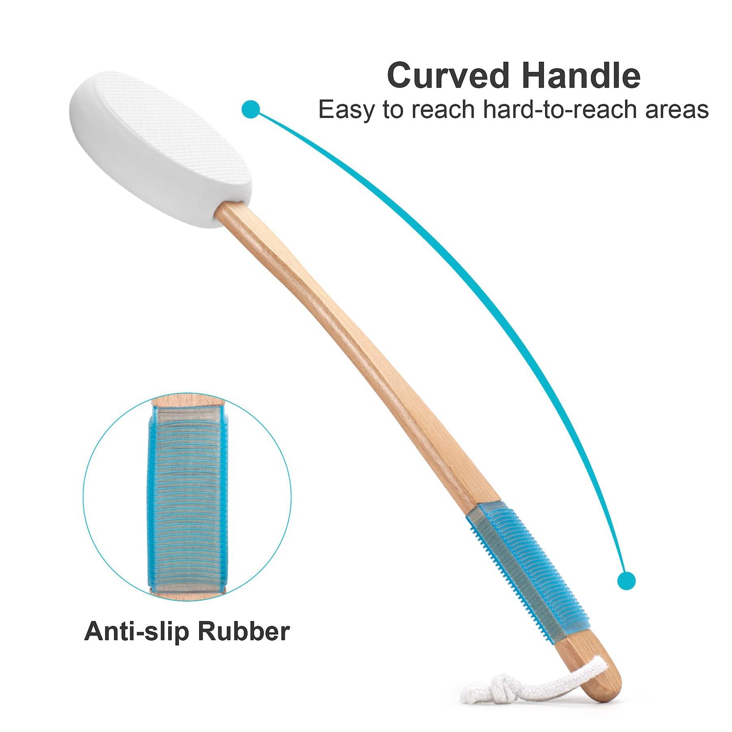 Long Handle Bath Brush Set - Non-Slip Grip with 4 Exfoliating Heads