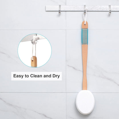 Long Handle Bath Brush Set - Non-Slip Grip with 4 Exfoliating Heads