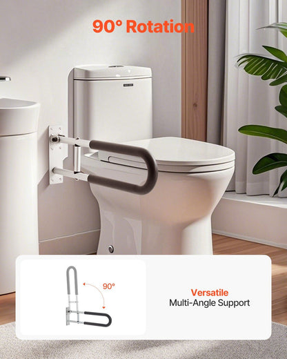 Toilet Safety Rail, 60.5 cm U-Shaped Handicap Grab Bar, Foldable Senior Safety Pole, Flip Up Toilet Grab Bars with Anti-Slip Support Handle, 136 kg Load Capacity for Elderly, Disabled, Pregnant