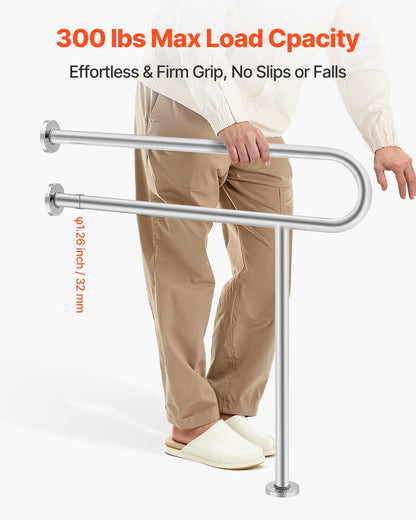 Toilet Safety Rail with Support Leg - Stainless Steel (136 kg Capacity)