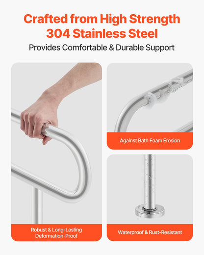 Toilet Safety Rail with Support Leg - Stainless Steel (136 kg Capacity)