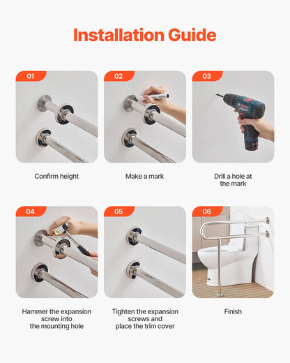 Toilet Safety Rail with Support Leg - Stainless Steel (136 kg Capacity)