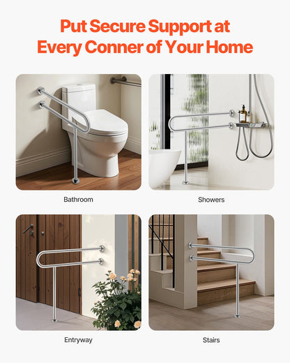 Toilet Safety Rail with Support Leg - Stainless Steel (136 kg Capacity)