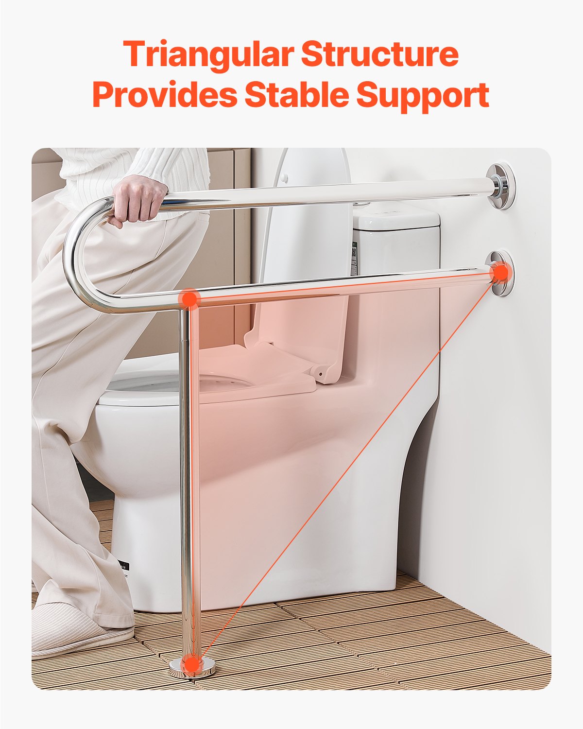 Toilet Safety Rail with Support Leg - Stainless Steel (136 kg Capacity)