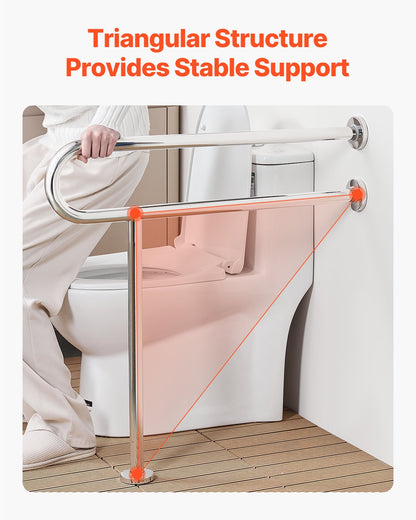 Toilet Safety Rail with Support Leg - Stainless Steel (136 kg Capacity)