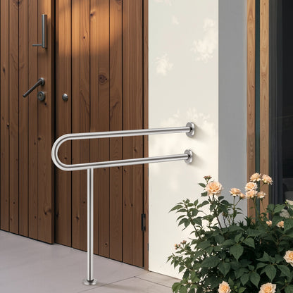 Toilet Safety Rail with Support Leg - Stainless Steel (136 kg Capacity)
