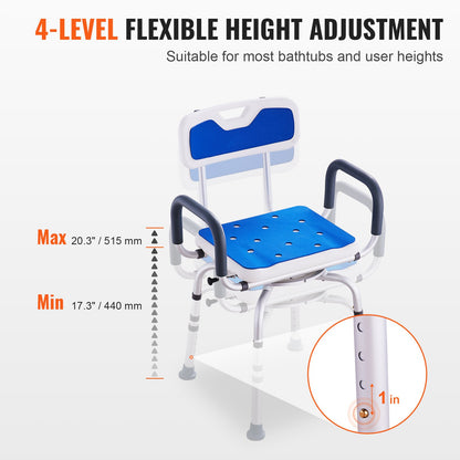 360 degrees Swivel Shower Chair with Backrest & Armrests - Adjustable Height (181 kg Capacity)
