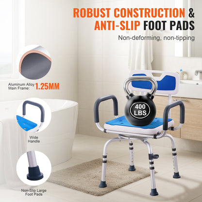 360 degrees Swivel Shower Chair with Backrest & Armrests - Adjustable Height (181 kg Capacity)