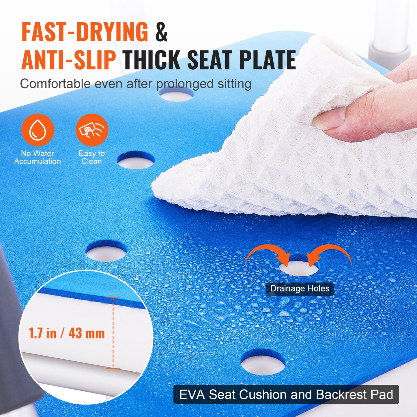 360 degrees Swivel Shower Chair with Backrest & Armrests - Adjustable Height (181 kg Capacity)