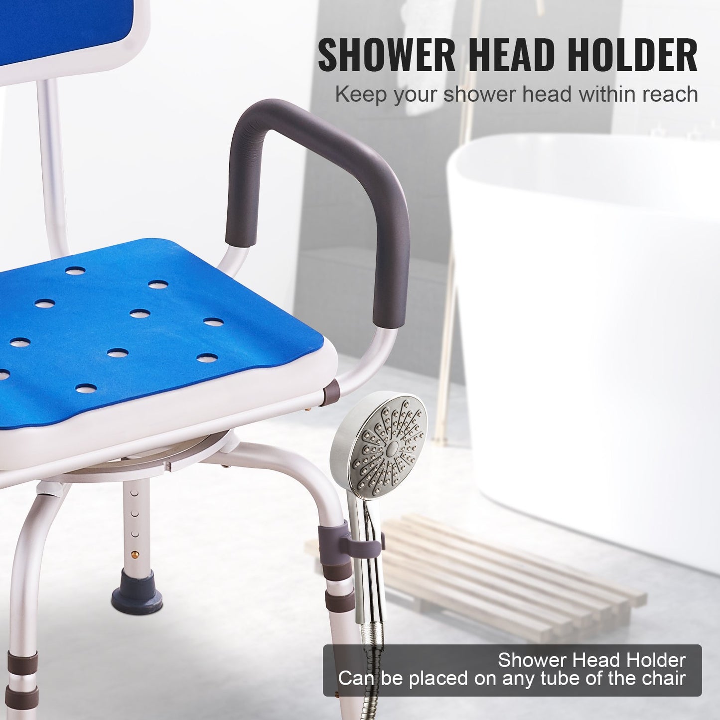 360 degrees Swivel Shower Chair with Backrest & Armrests - Adjustable Height (181 kg Capacity)