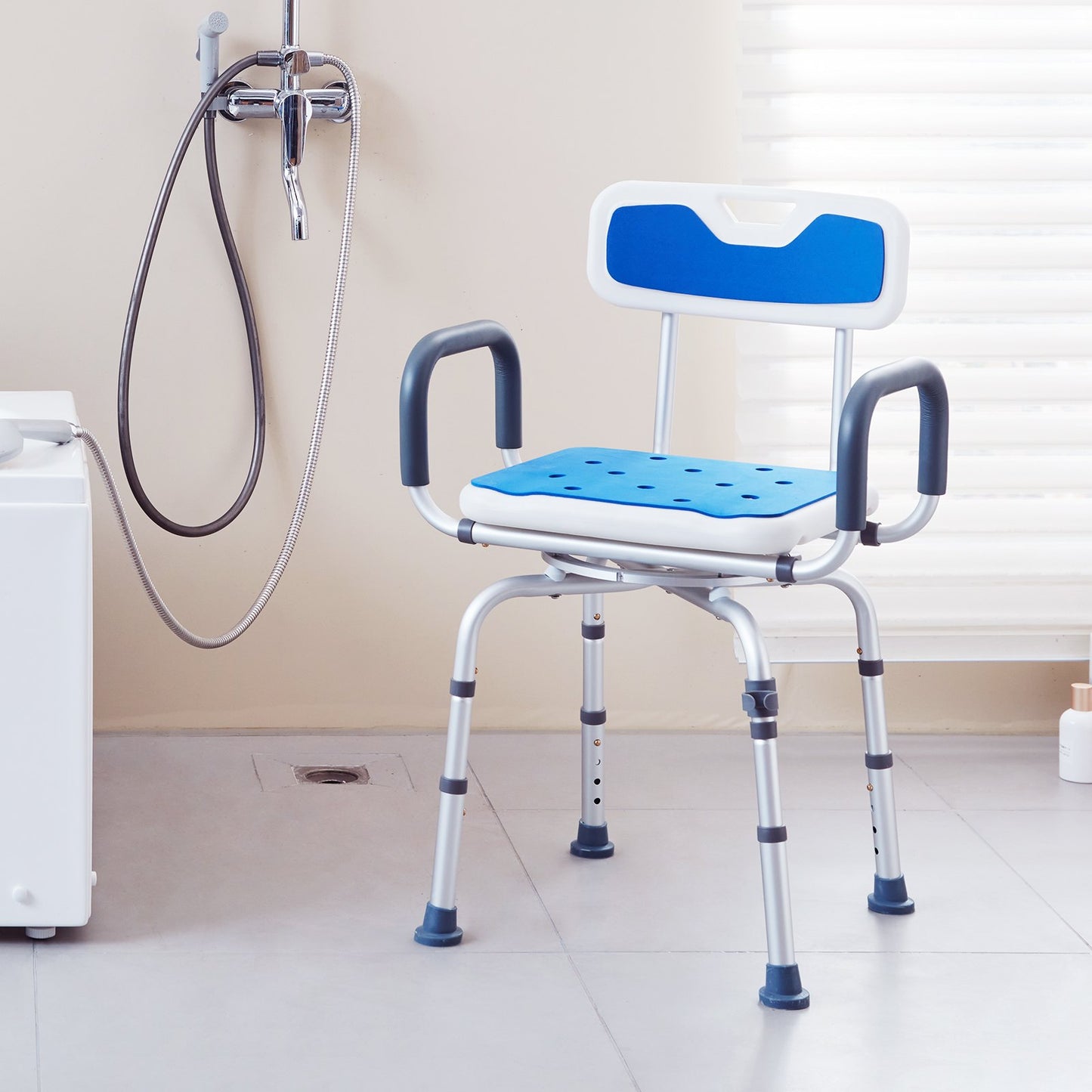 360 degrees Swivel Shower Chair with Backrest & Armrests - Adjustable Height (181 kg Capacity)