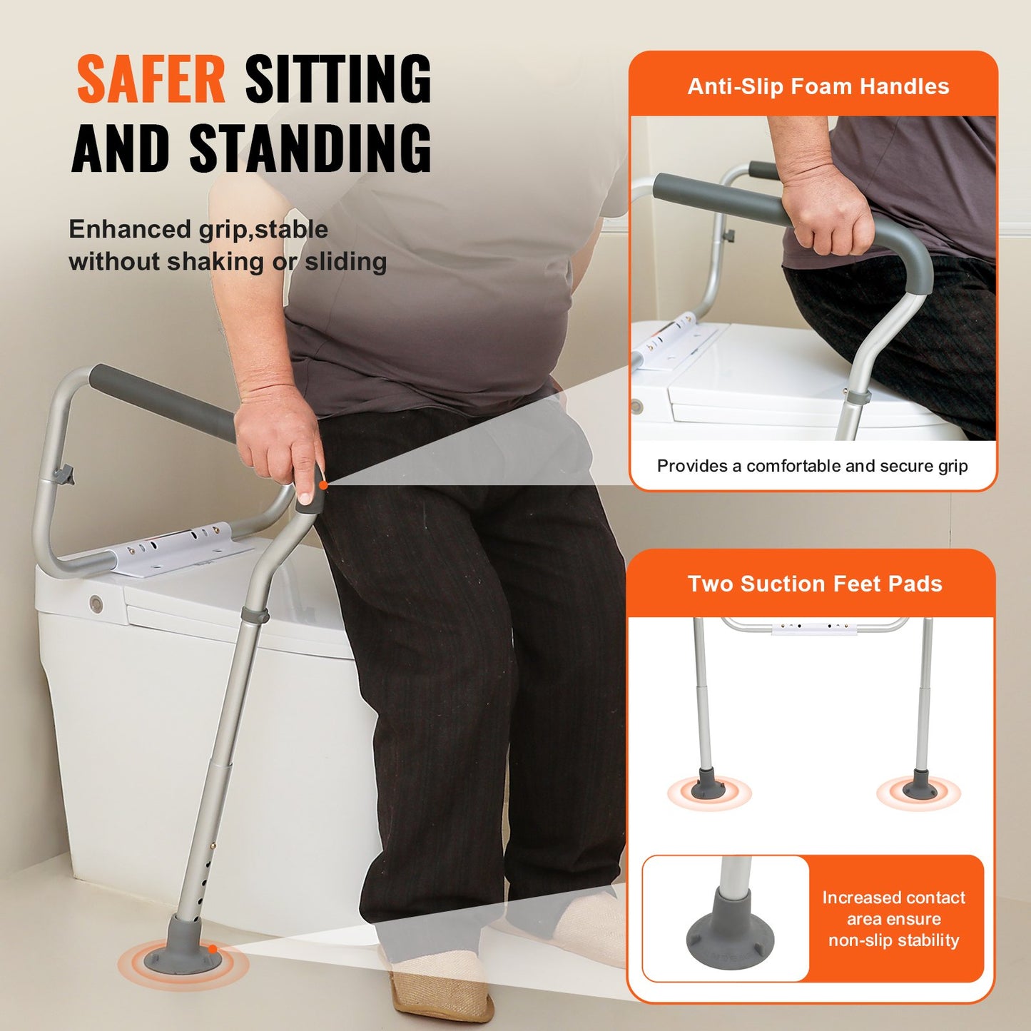 Adjustable Toilet Safety Frame with Padded Arms - Height & Width Adjustable (136 kg Capacity)