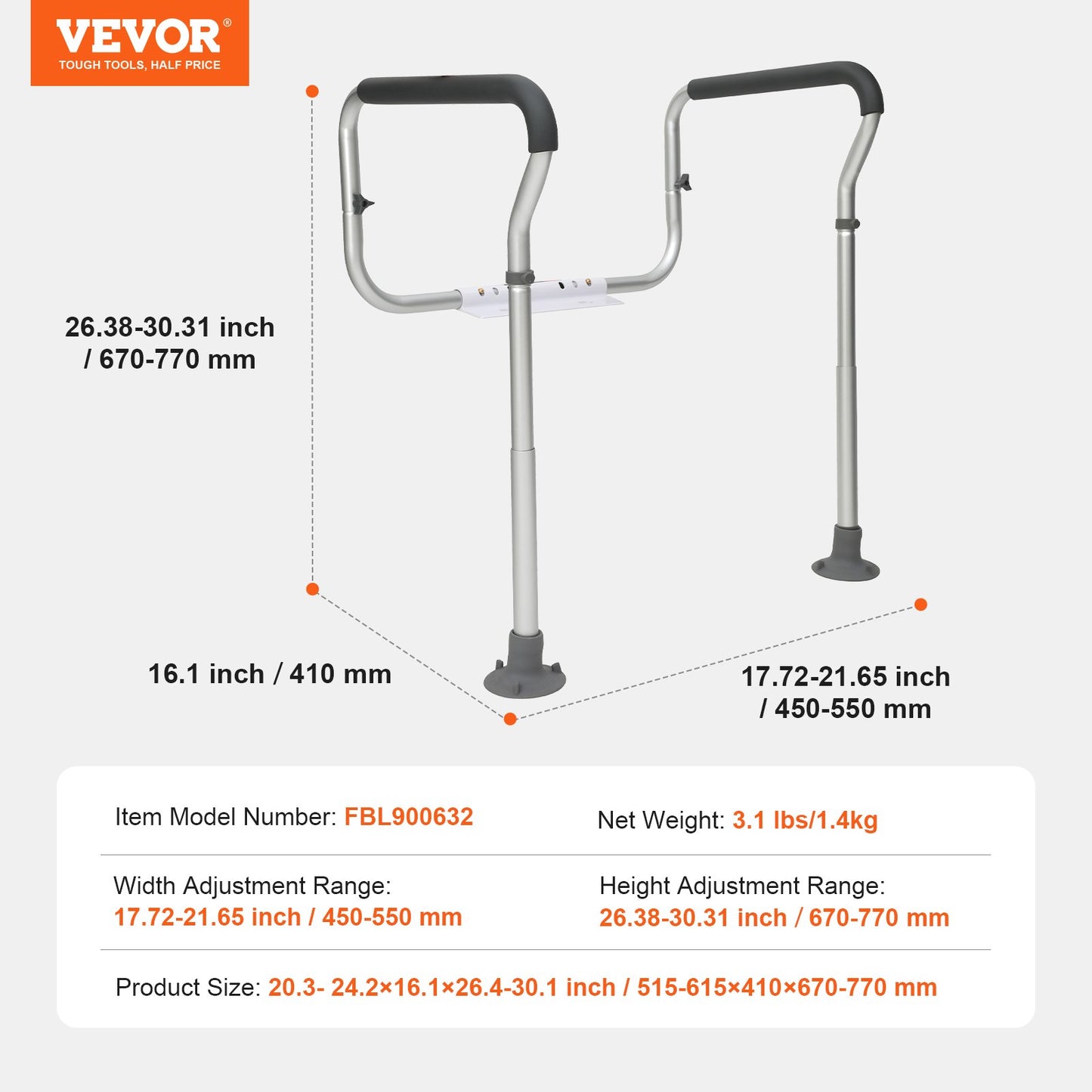 Adjustable Toilet Safety Frame with Padded Arms - Height & Width Adjustable (136 kg Capacity)