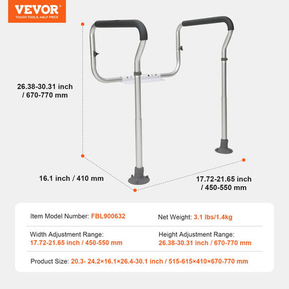 Adjustable Toilet Safety Frame with Padded Arms - Height & Width Adjustable (136 kg Capacity)