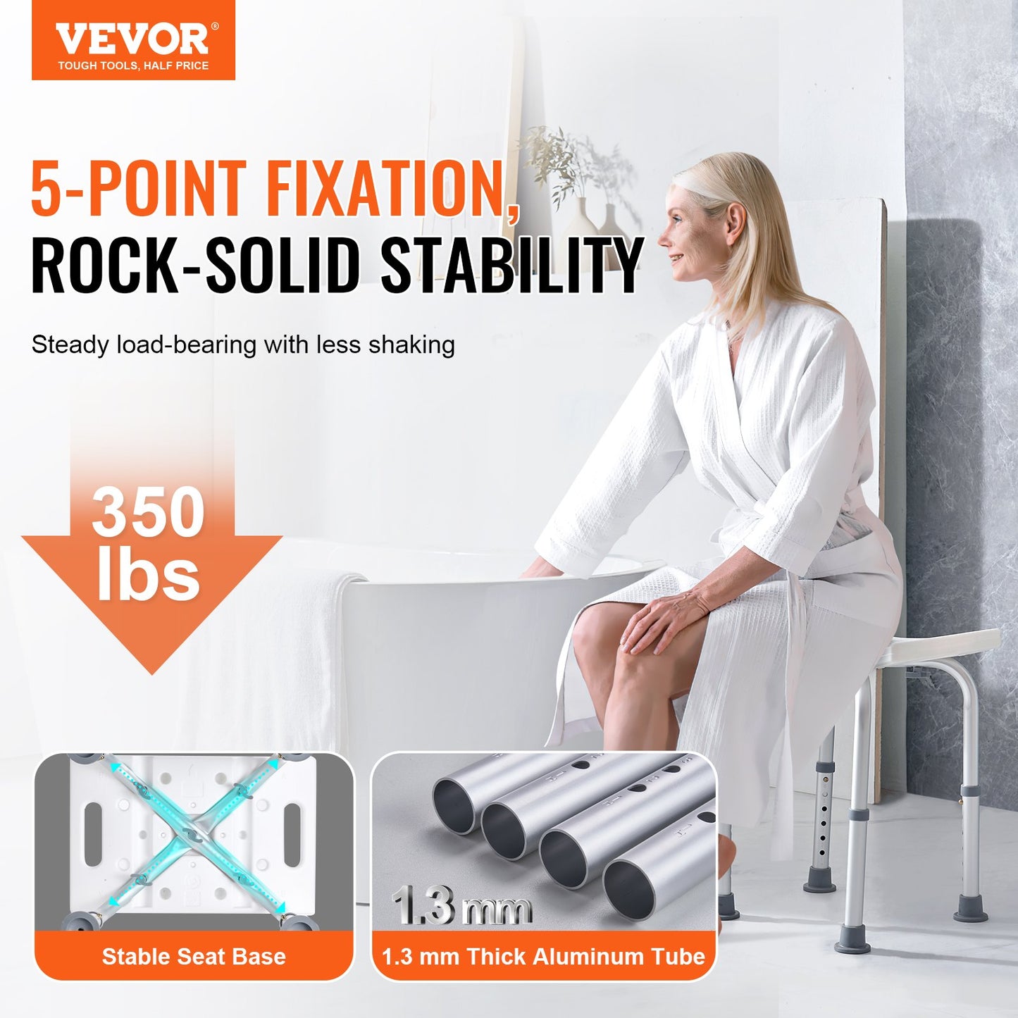 Adjustable Shower Stool with Handles - Non-Slip Seat (158 kg Capacity)