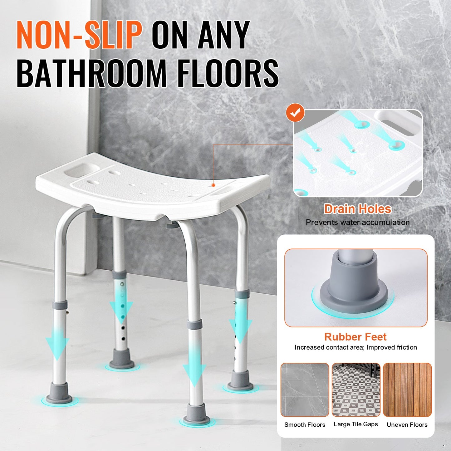 Adjustable Shower Stool with Handles - Non-Slip Seat (158 kg Capacity)